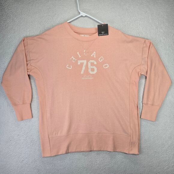 Grayson Social Oversized Sweatshirt Womens M Chicago Graphic Pullover Pink New - Picture 1 of 9